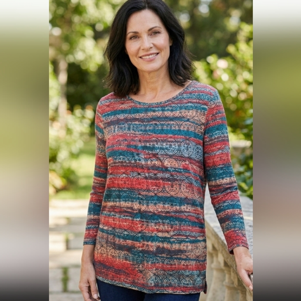 Ruby Rd. Multicolor Patterned Long Sleeve Top